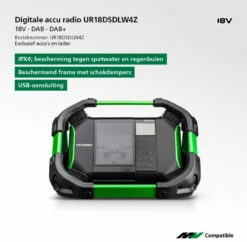HiKOKI UR18DSDLW4Z Bouwradio | Digitaal | DAB+ | USB | Voor 14,4-18V Slide Accu [UR18DSDLW4Z] -METABO Winkel HiKOKI UR18DSDLW4Z UR18DSDLW4Z ext 3