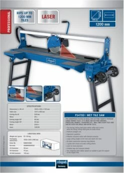 Scheppach FS4700 Tegelsnijder | Nat | 40 L | 1200 W | Tafel 1377 X 400 Mm | 230mm [5906707901] -METABO Winkel Scheppach FS4700 5906707901 ext 2